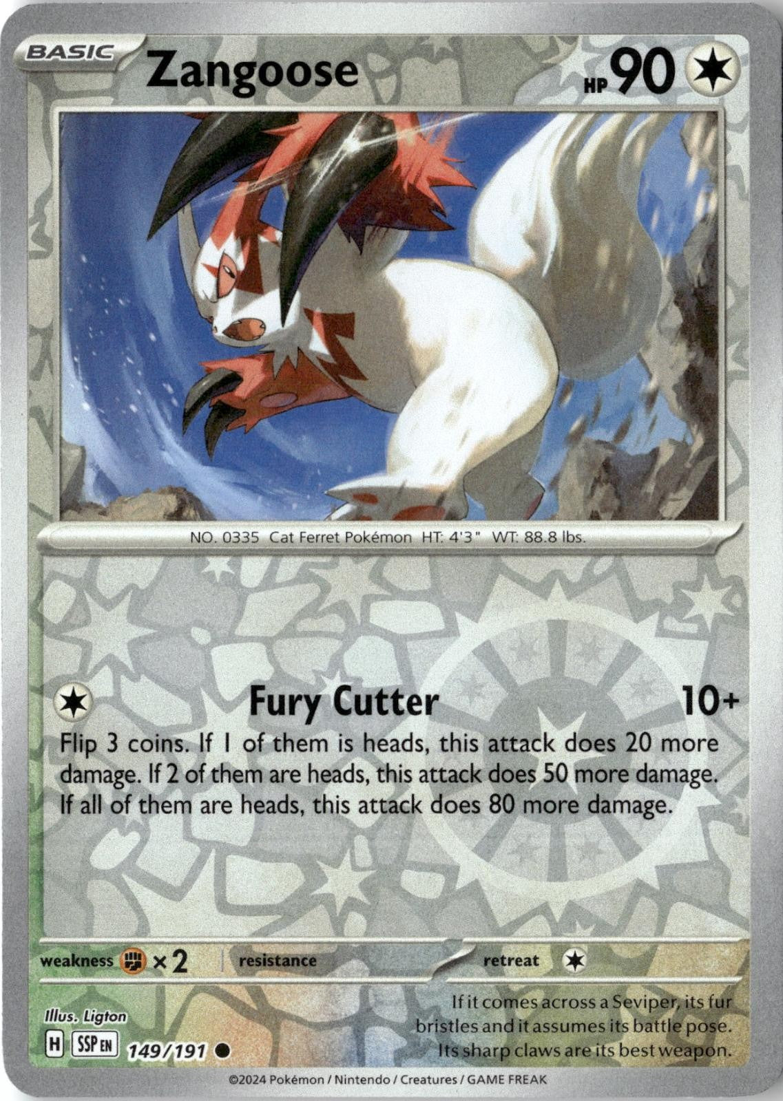 2024 POKEMON ZANGOOSE 149/191 COMMON SURGING SPARKS NEAR MINT