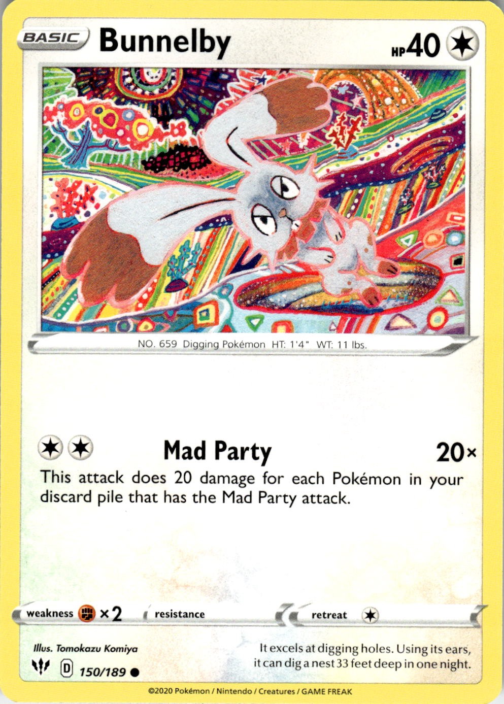 Bunnelby 150/189 Common Darkness Ablaze Pokemon Near Mint