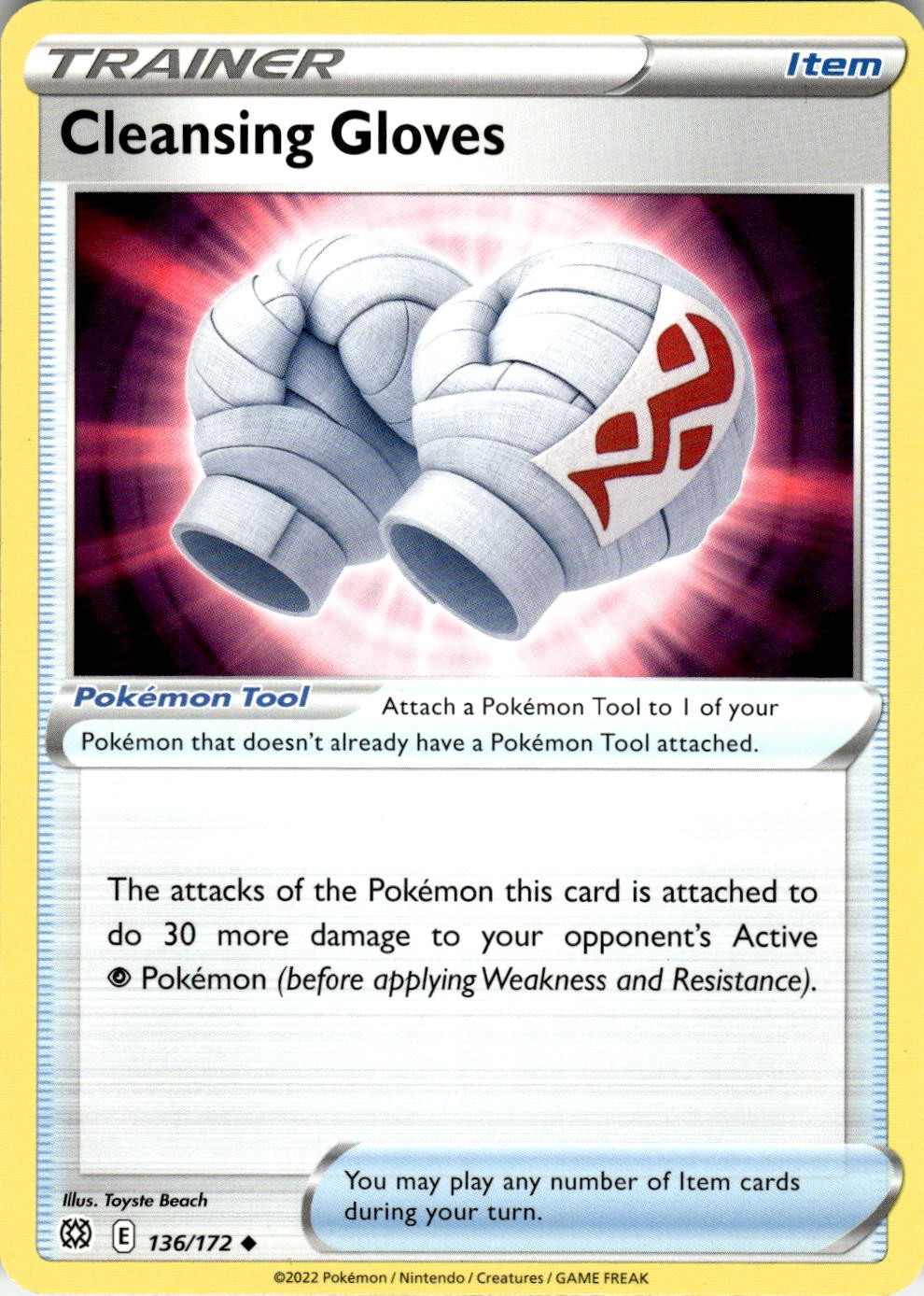 2022 POKEMON CLEANSING GLOVES 136/172 UNCOMMON BRILLIANT STARS NEAR MINT