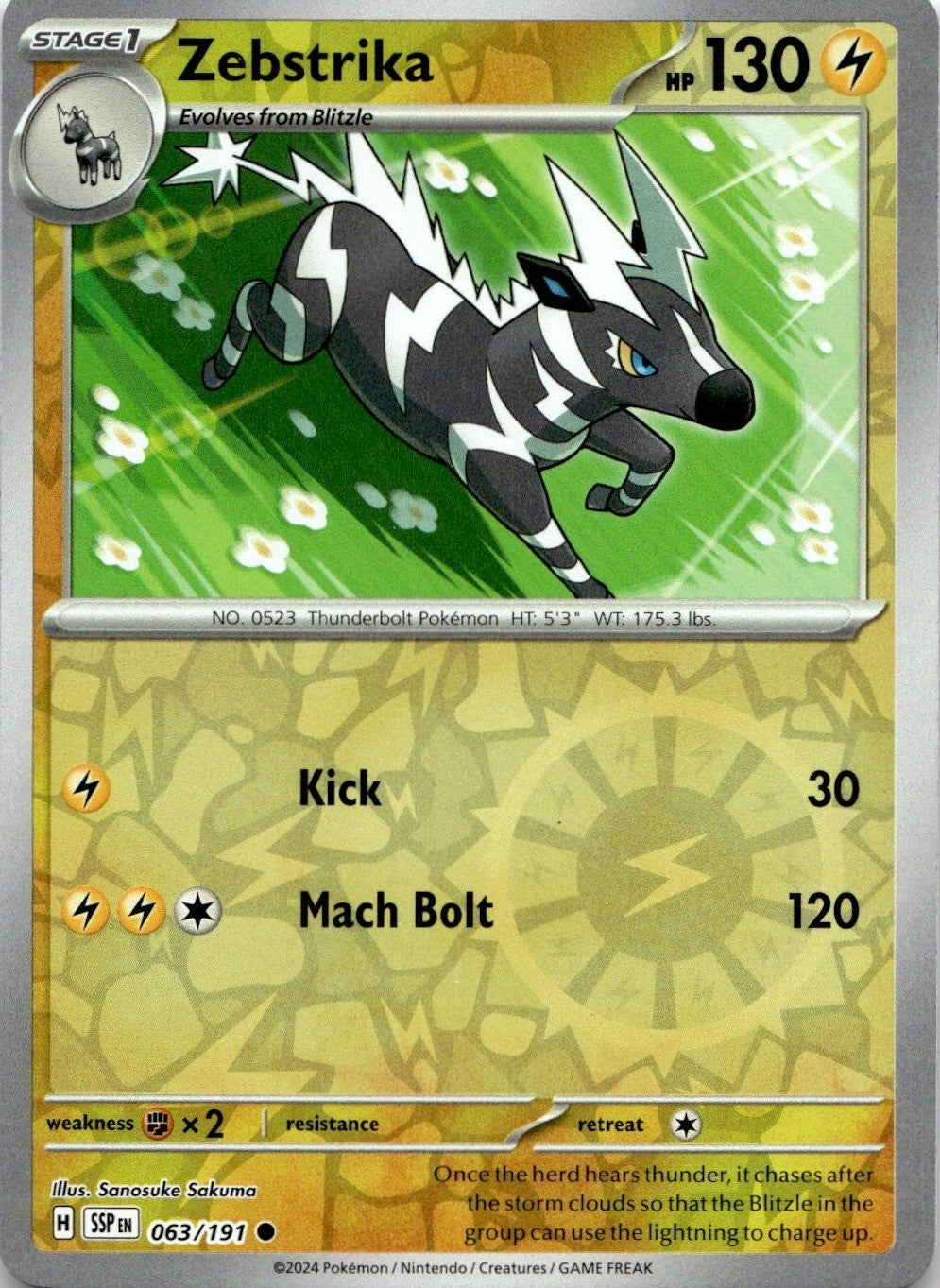 Zebstrika 063/191 Common Surging Sparks Pokemon Reverse Holo Near Mint