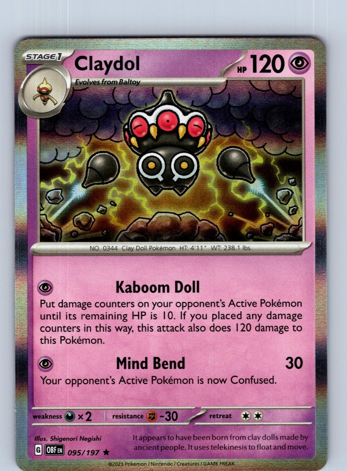 Claydol 095/197 Rare Obsidian Flames Pokemon Holo Near Mint
