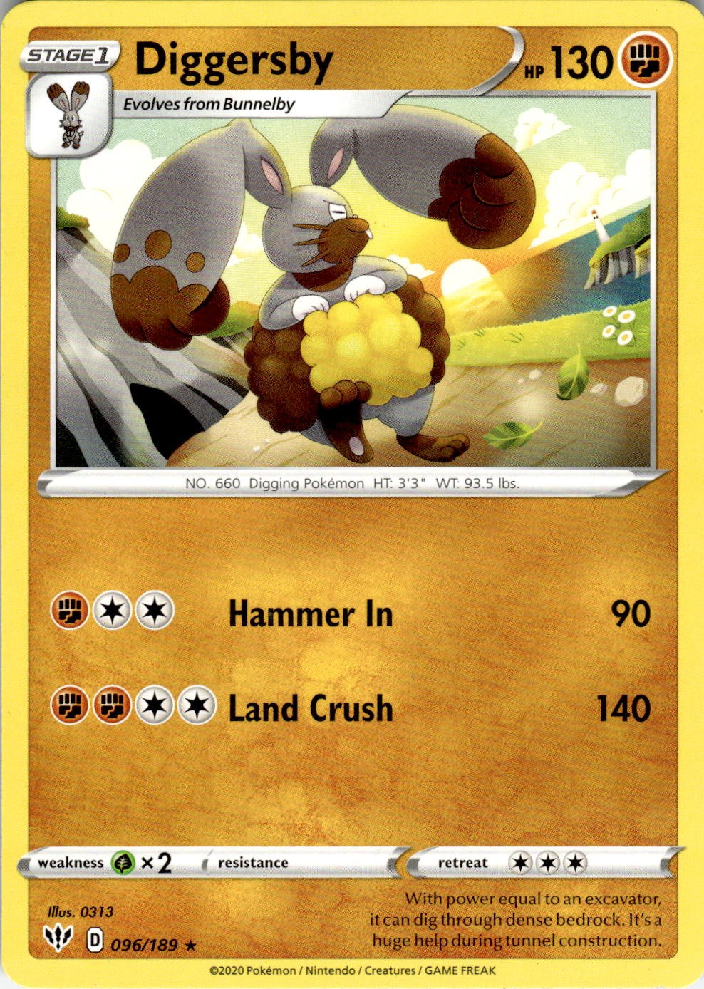 Diggersby 096/189 Rare Darkness Ablaze Pokemon Near Mint