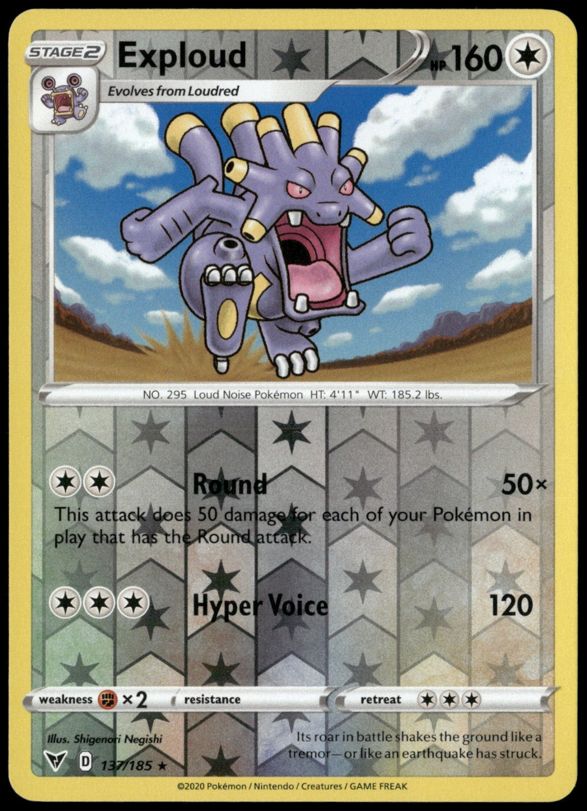 Exploud Reverse Holo Rare SWSH04: Vivid Voltage 137/185 NM