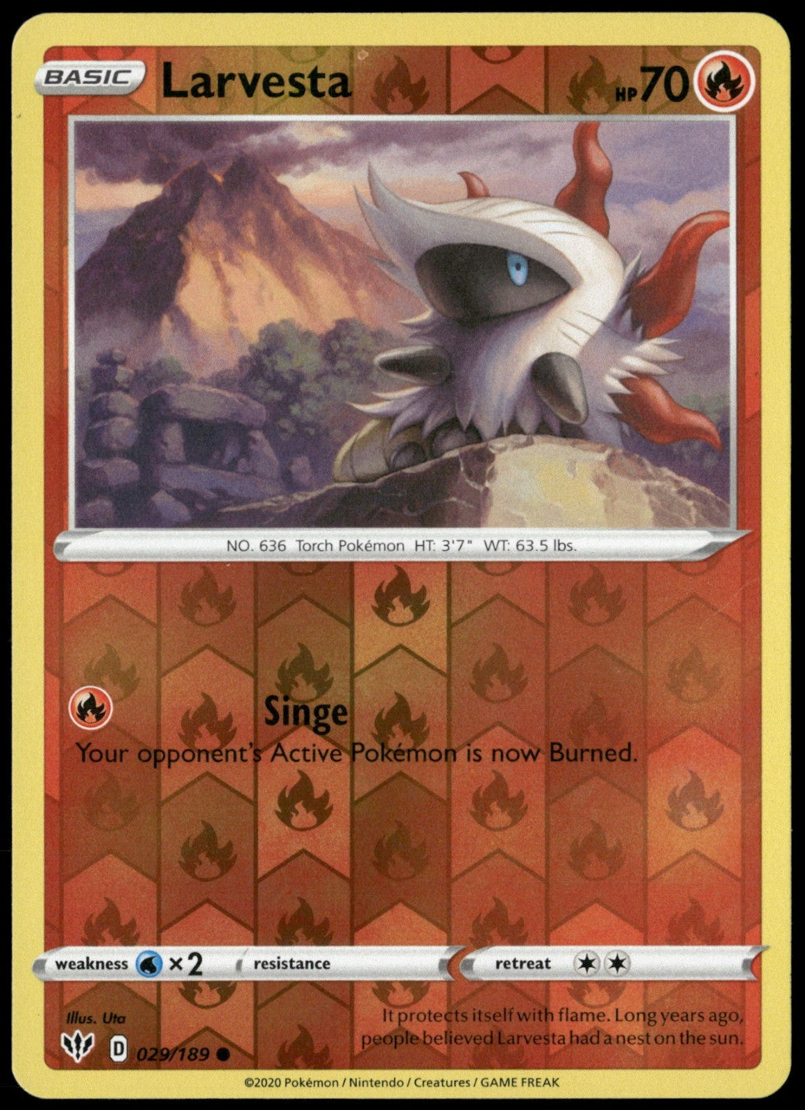 Larvesta Reverse Holo Common SWSH03: Darkness Ablaze 029/189 NM