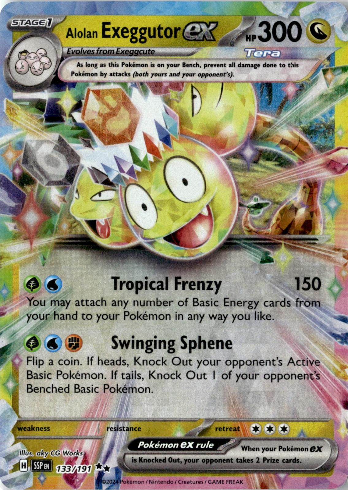 2024 POKEMON ALOLAN EXEGGUTOR EX 133/191 DOUBLE RARE SURGING SPARKS HOLO NM