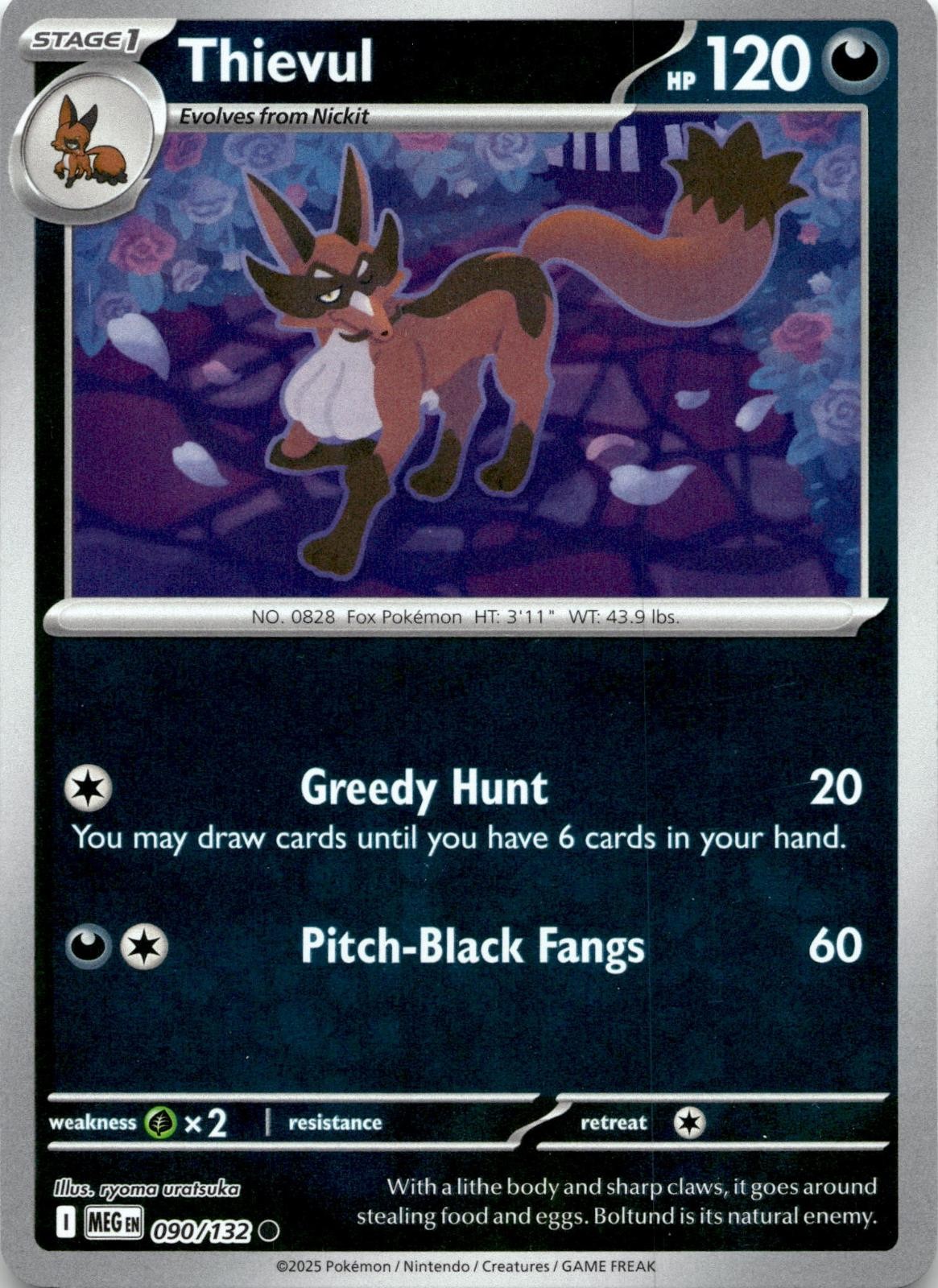 Thievul 090/132 Common Mega Evolution Pokemon Reverse Holo Near Mint