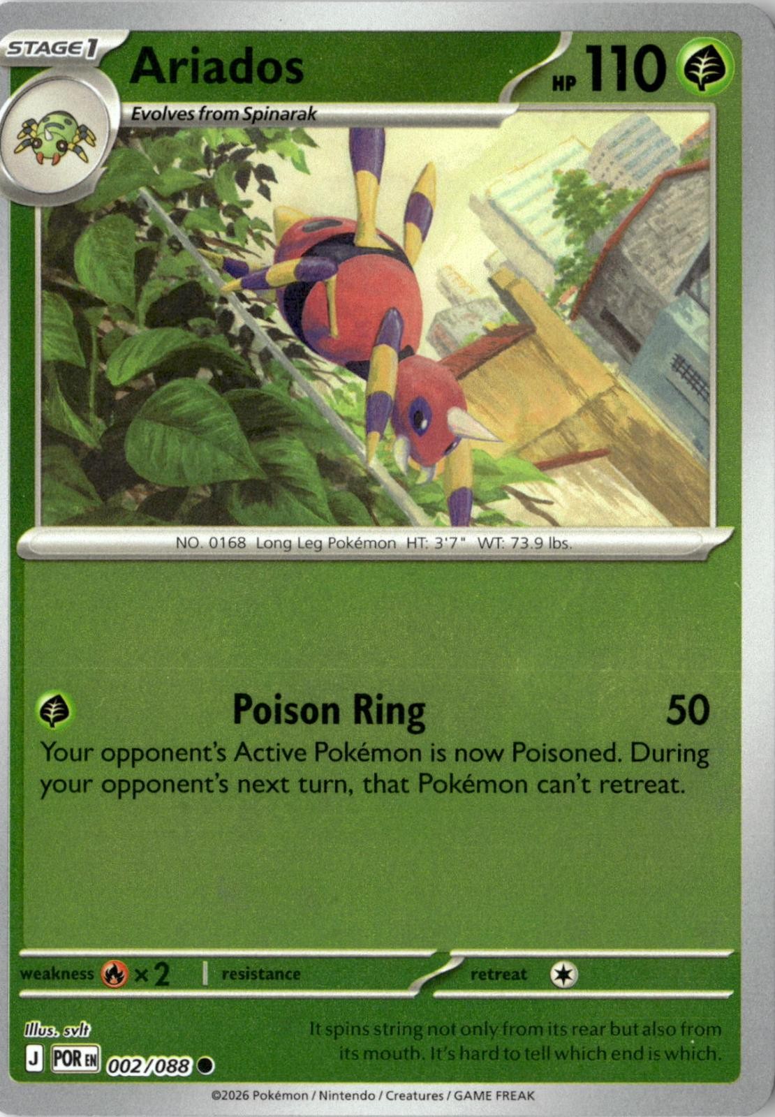 2026 POKEMON ARIADOS 002/088 COMMON PERFECT ORDER NEAR MINT