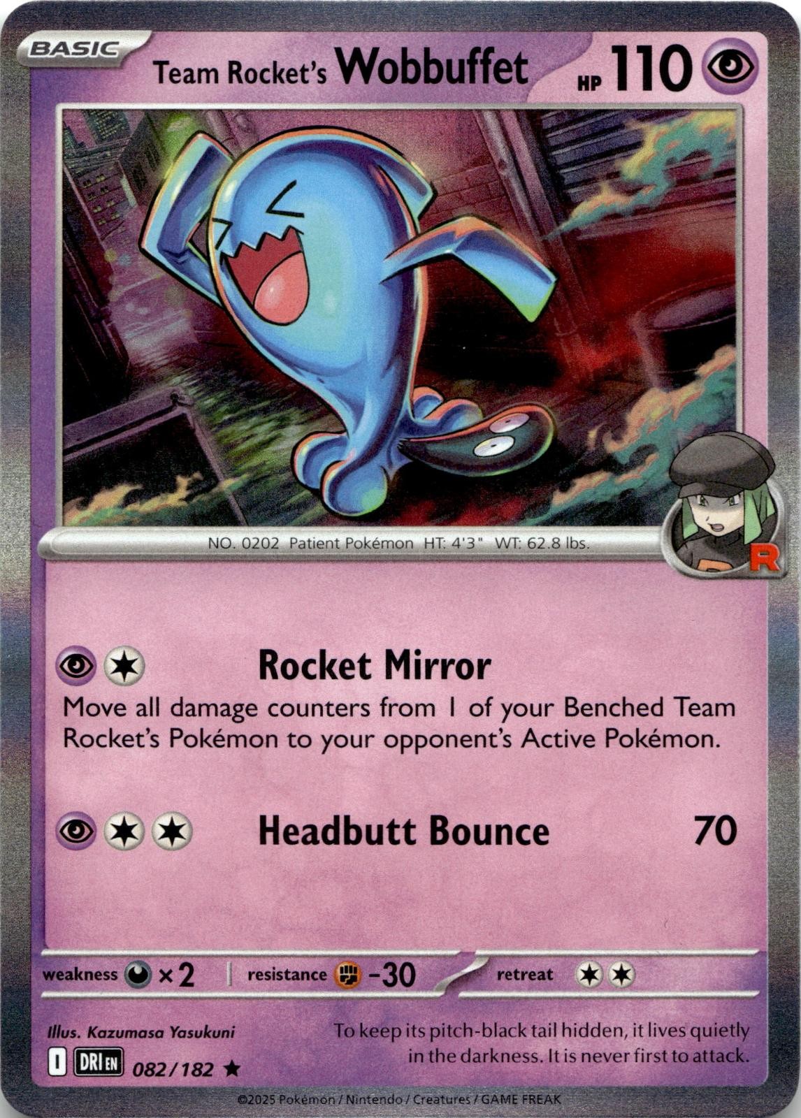 Team Rocket's Wobbuffet 082/182 Rare Destined Rivals Pokemon Holo Near Mint