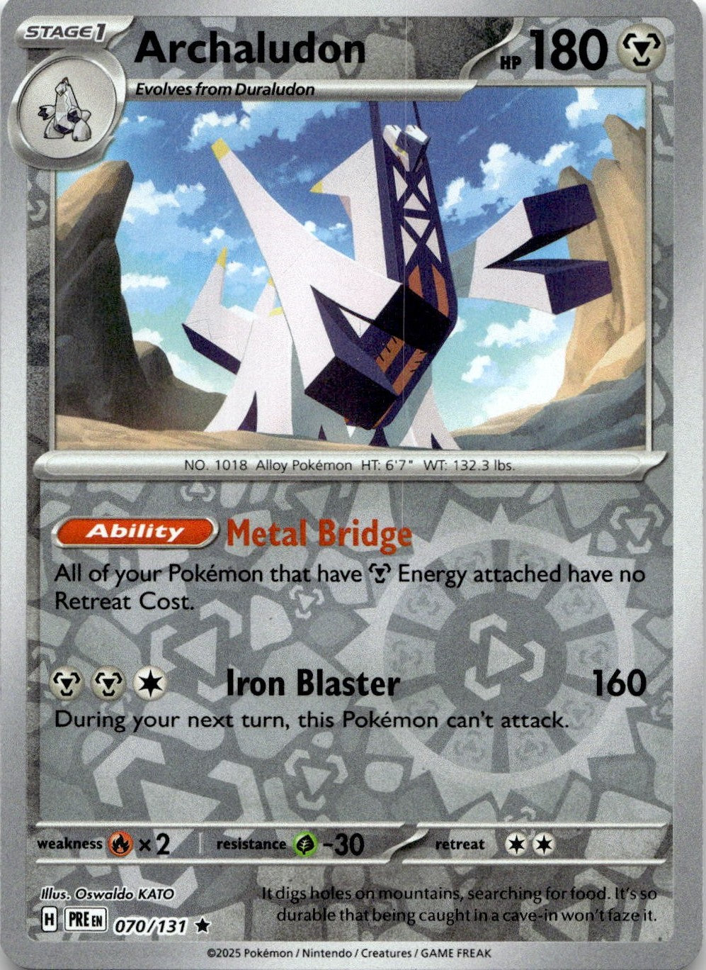 Archaludon 070/131 Rare Prismatic Evolutions Pokemon Reverse Holo Near Mint