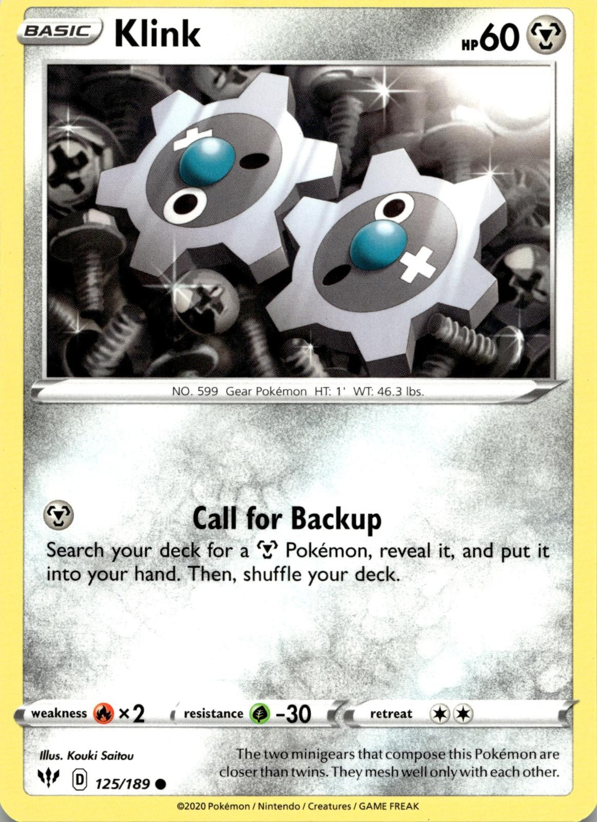Klink 125/189 Common Darkness Ablaze Pokemon Near Mint