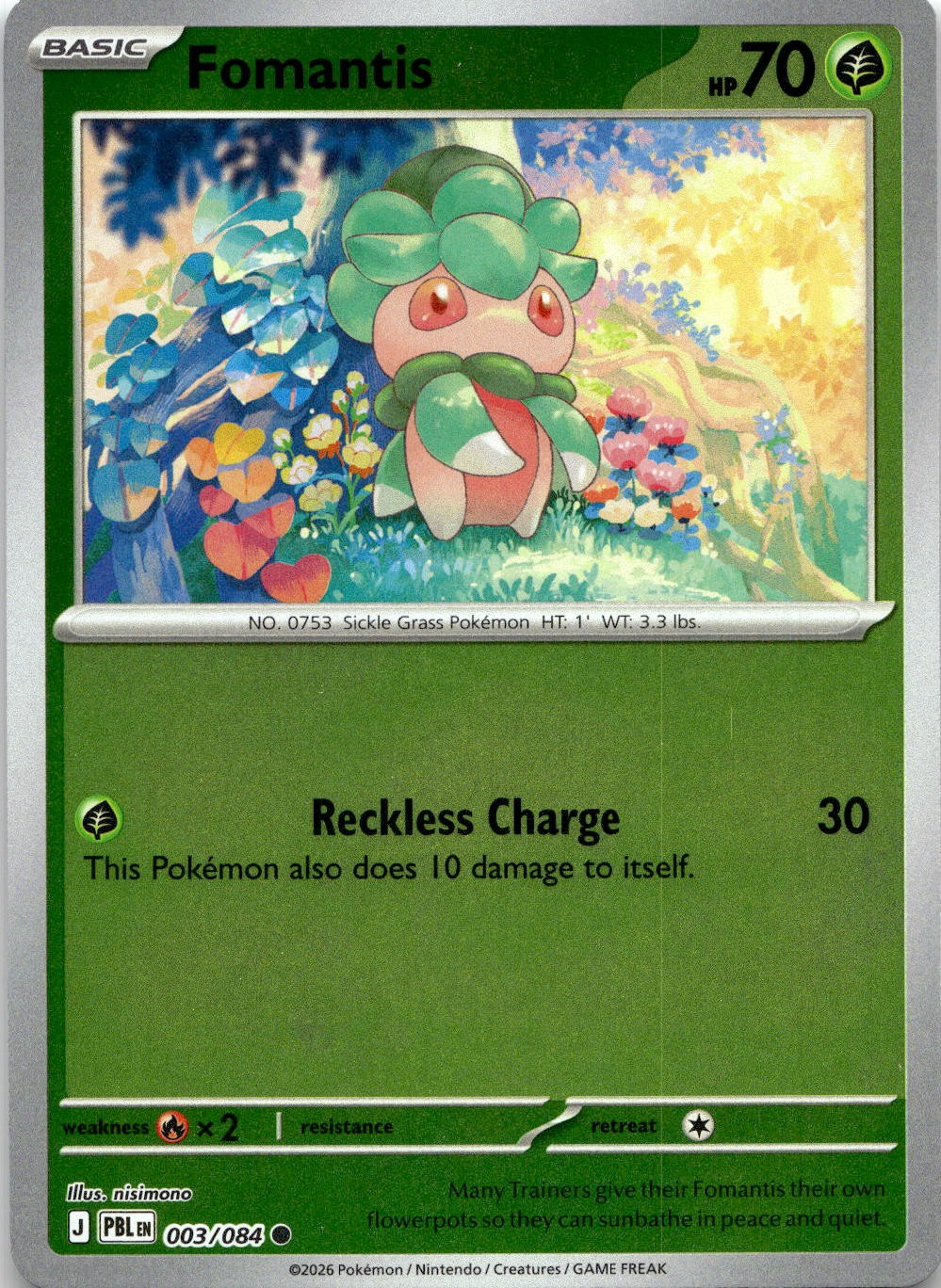 Fomantis 003/084 Common Pitch Black Pokemon Reverse Holo Near Mint