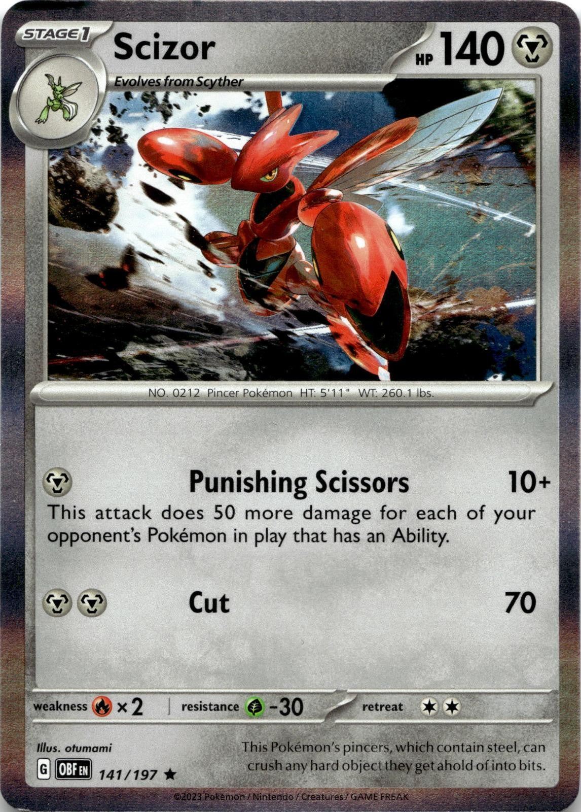 Scizor 141/197 Rare Obsidian Flames Pokemon Holo Near Mint