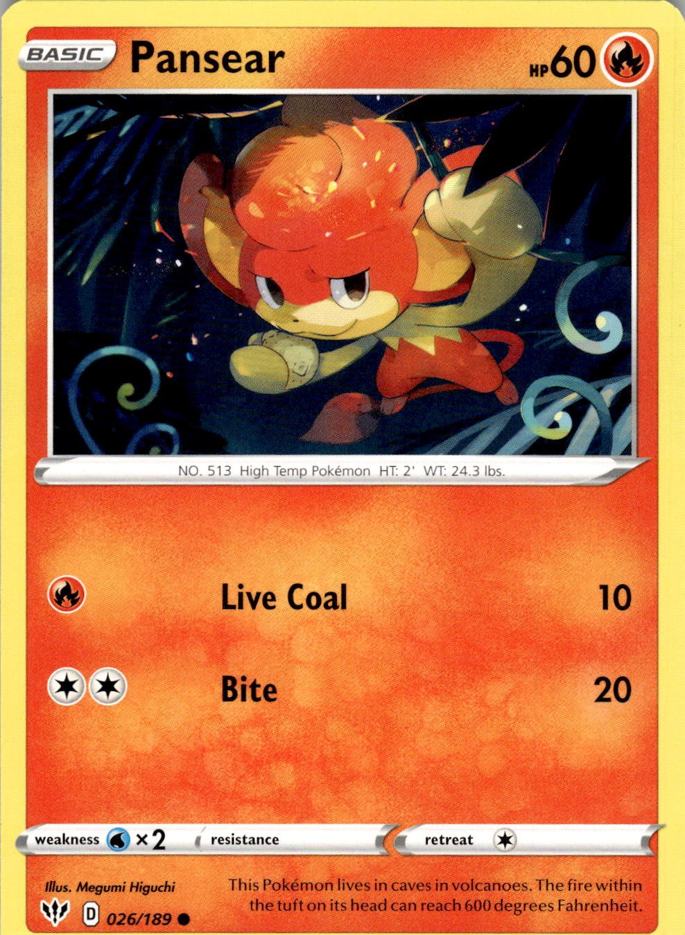 Pansear 026/189 Common Darkness Ablaze Pokemon Near Mint