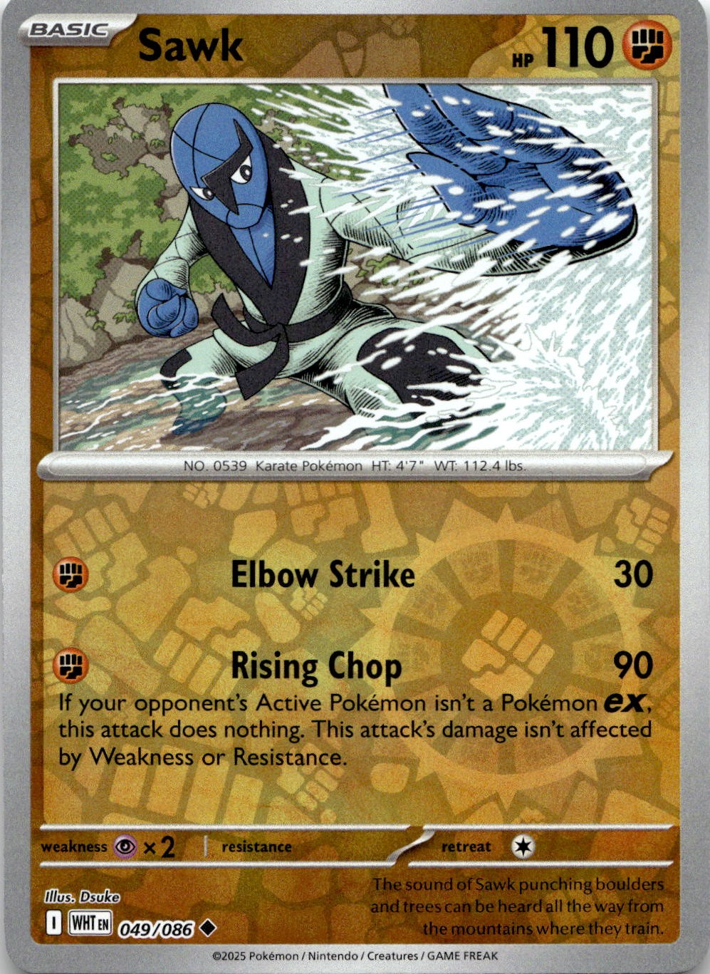 Sawk 049/086 Uncommon White Flare Pokemon Reverse Holo Near Mint