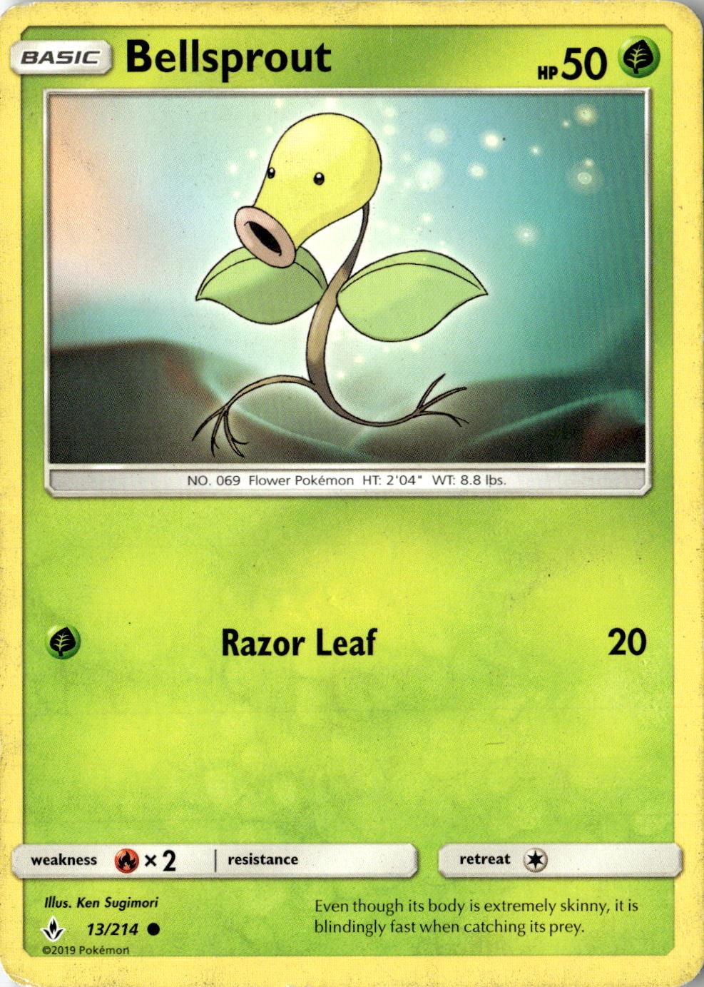 2019 POKEMON BELLSPROUT 13/214 COMMON UNBROKEN BONDS NEAR MINT