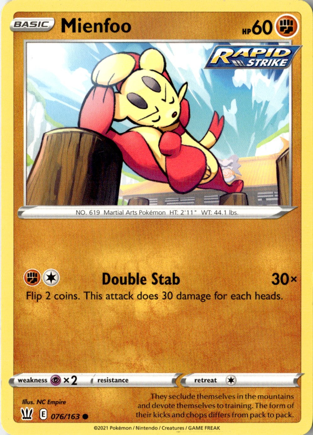 2021 POKEMON MIENFOO 076/163 COMMON BATTLE STYLES NEAR MINT