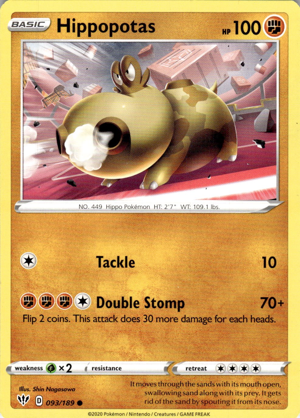 Hippopotas 093/189 Common Darkness Ablaze Pokemon Near Mint