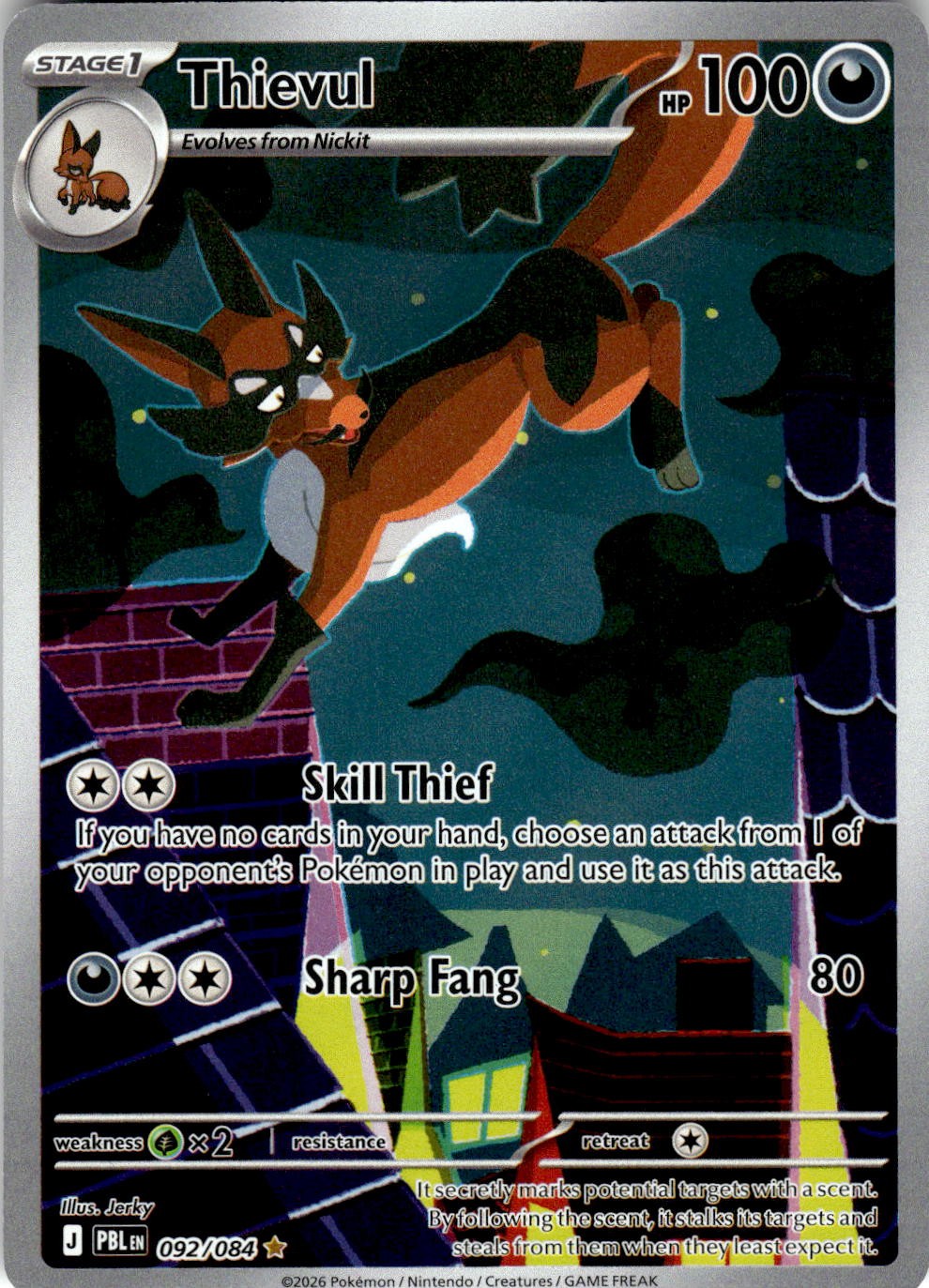 2026 POKEMON THIEVUL 092/084 ILLUSTRATION RARE PITCH BLACK HOLO NEAR MINT
