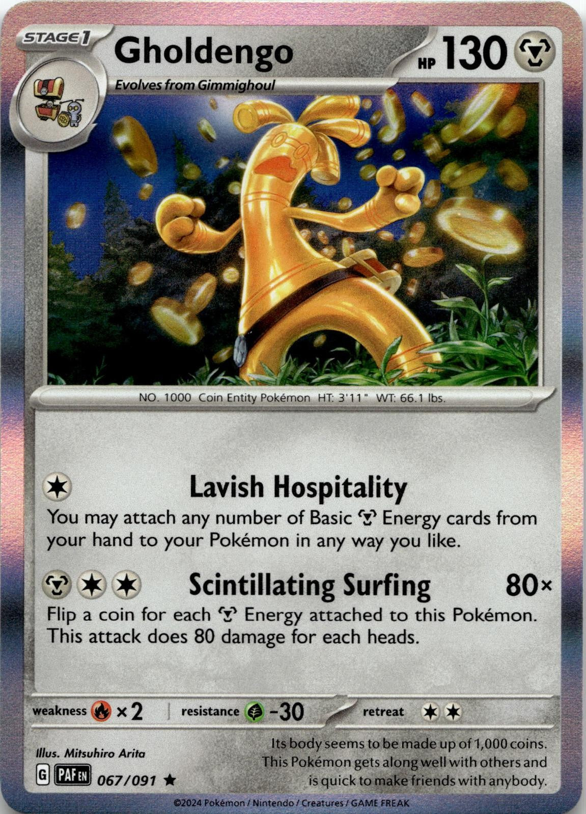Gholdengo 067/091 Rare Paldean Fates Pokemon Holo Near Mint