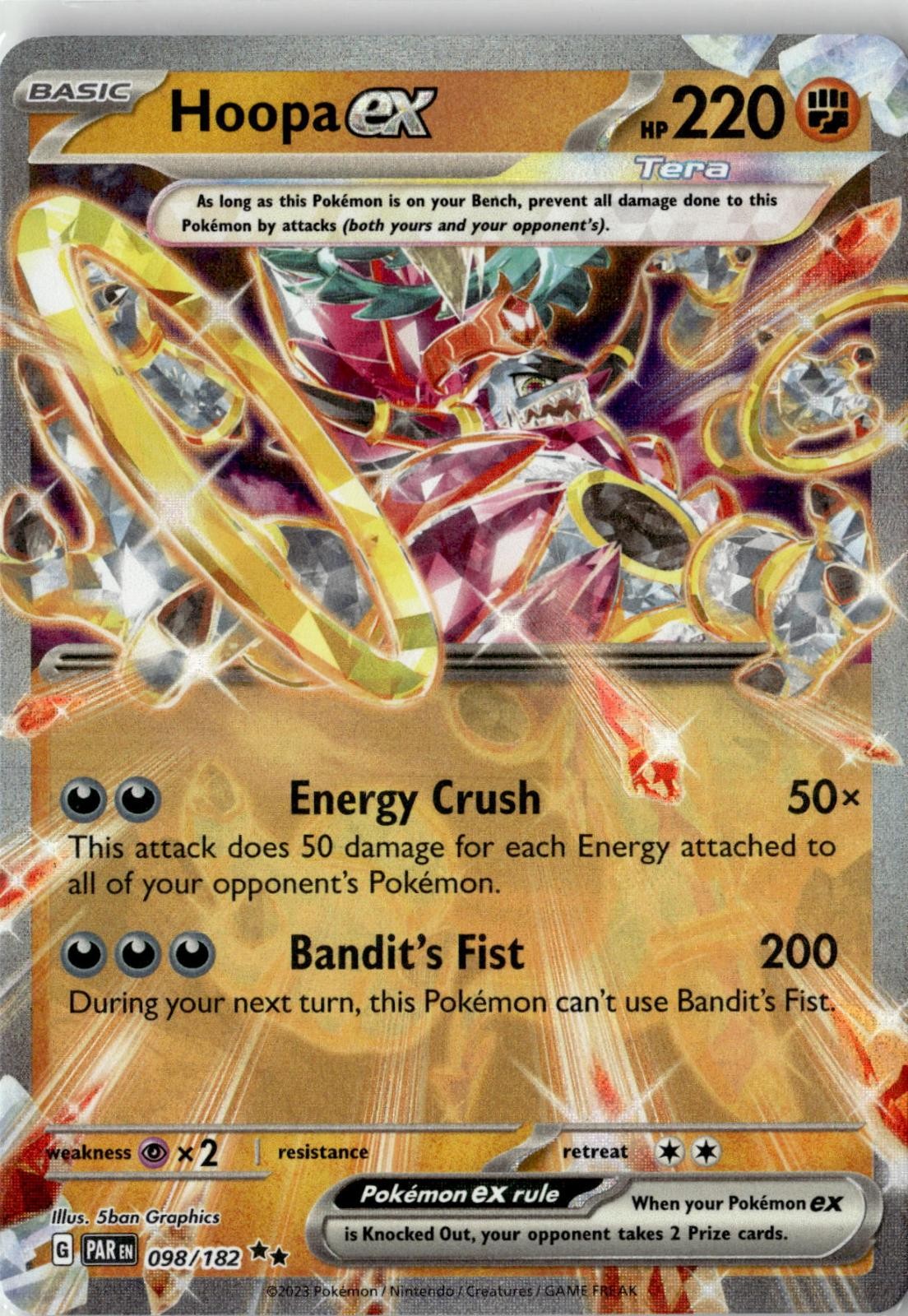 2023 POKEMON HOOPA EX 098/182 DOUBLE RARE PARADOX RIFT HOLO NEAR MINT