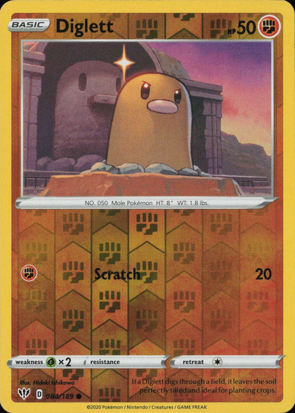 Diglett Reverse Holo Common SWSH03: Darkness Ablaze 084/189 NM