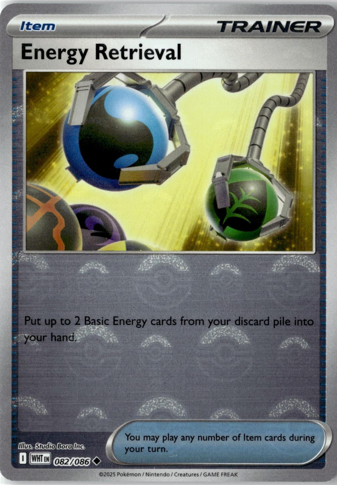 POKEMON ENERGY RETRIEVAL - (POKE BALL PATTERN) 082/086 HOLO WHITE FLARE NM