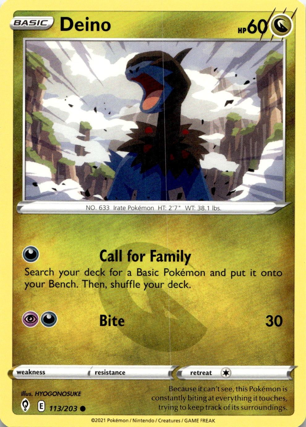 Deino 113/203 Common Evolving Skies Pokemon Lightly Played