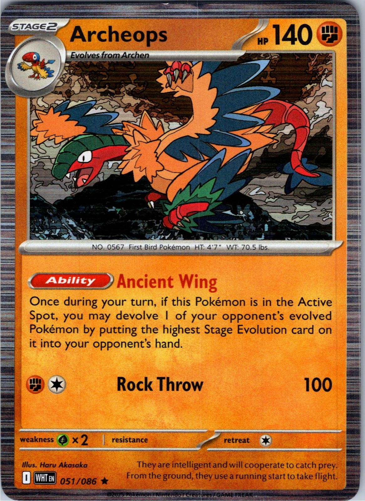 Archeops 051/086 Holo Rare White Flare Pokemon Lightly Played