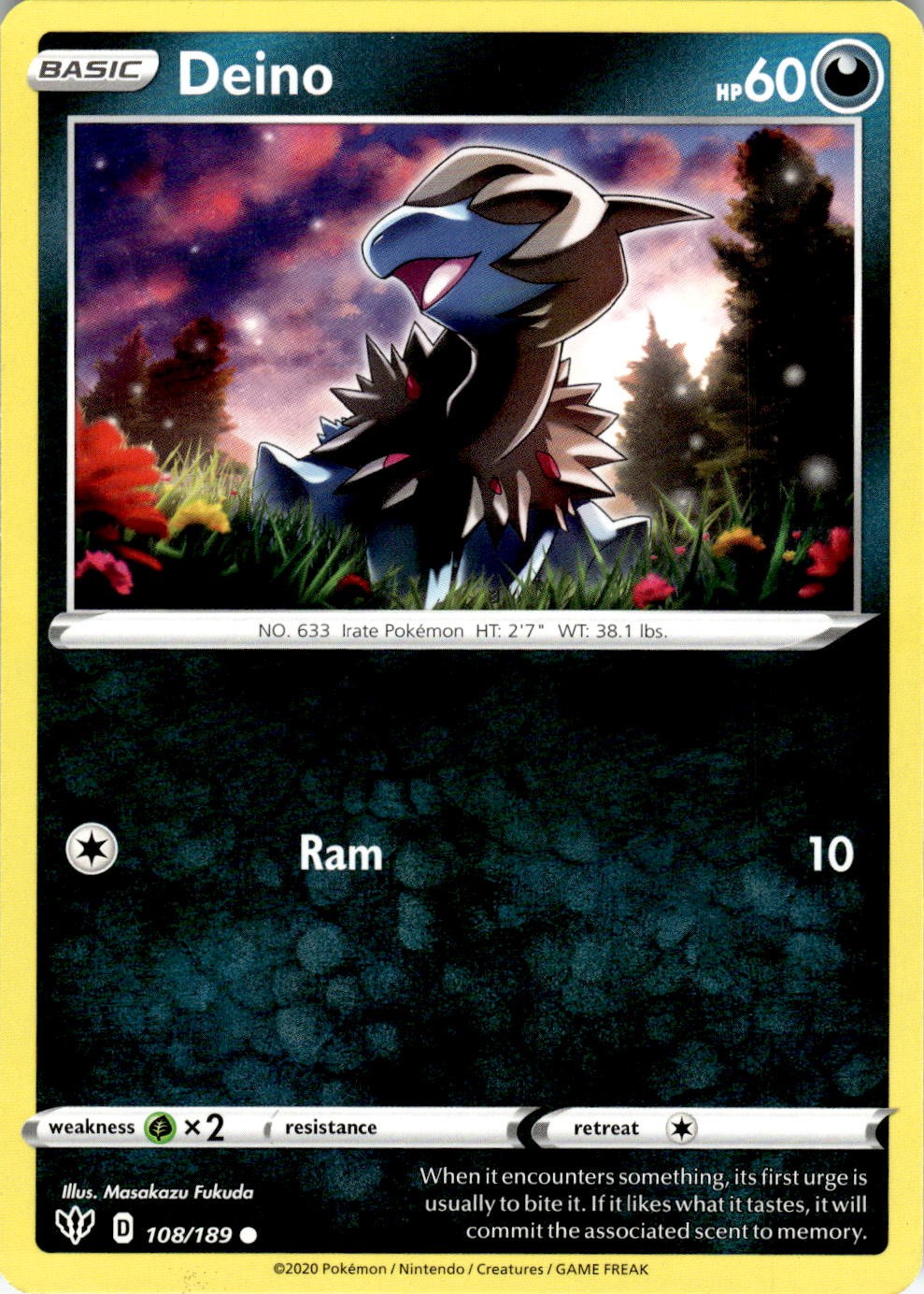Deino 108/189 Common Darkness Ablaze Pokemon Near Mint
