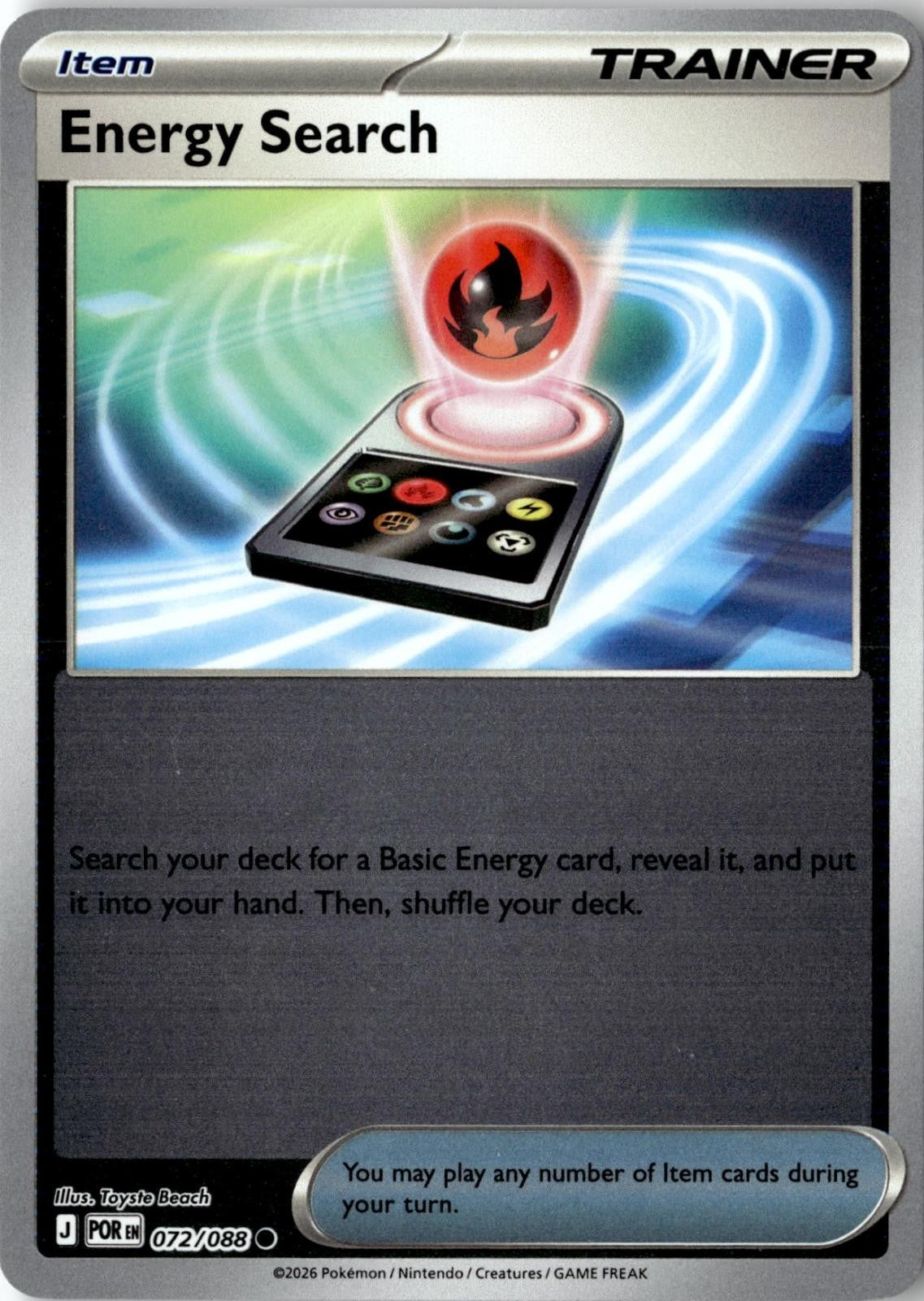 2026 POKEMON ENERGY SEARCH 072/088 COMMON PERFECT ORDER REVERSE HOLO NEAR MINT