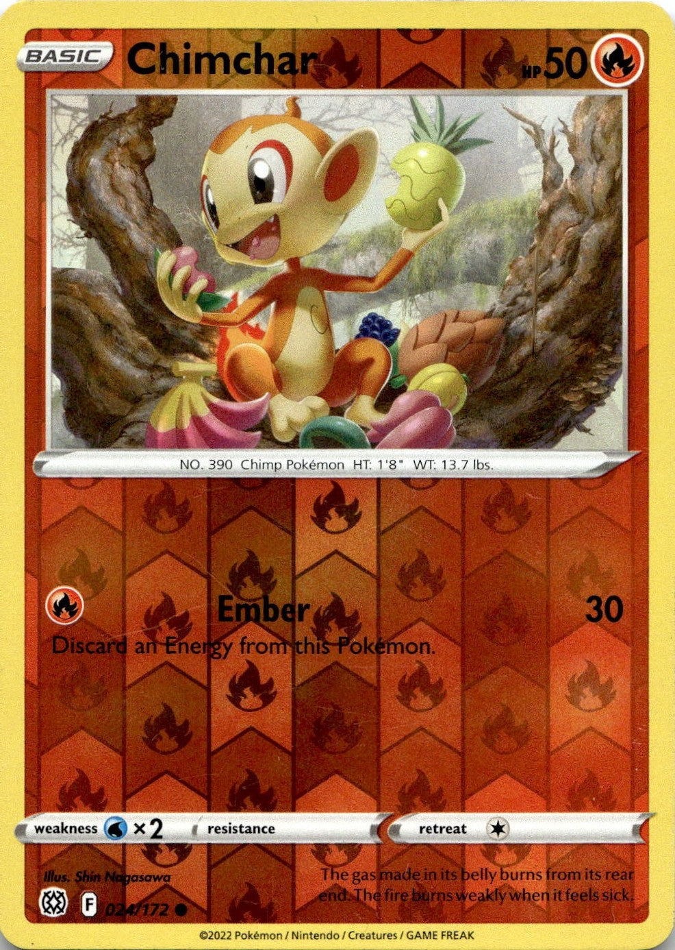 Chimchar 024/172 Common Brilliant Stars Pokemon Reverse Holo Lightly Played
