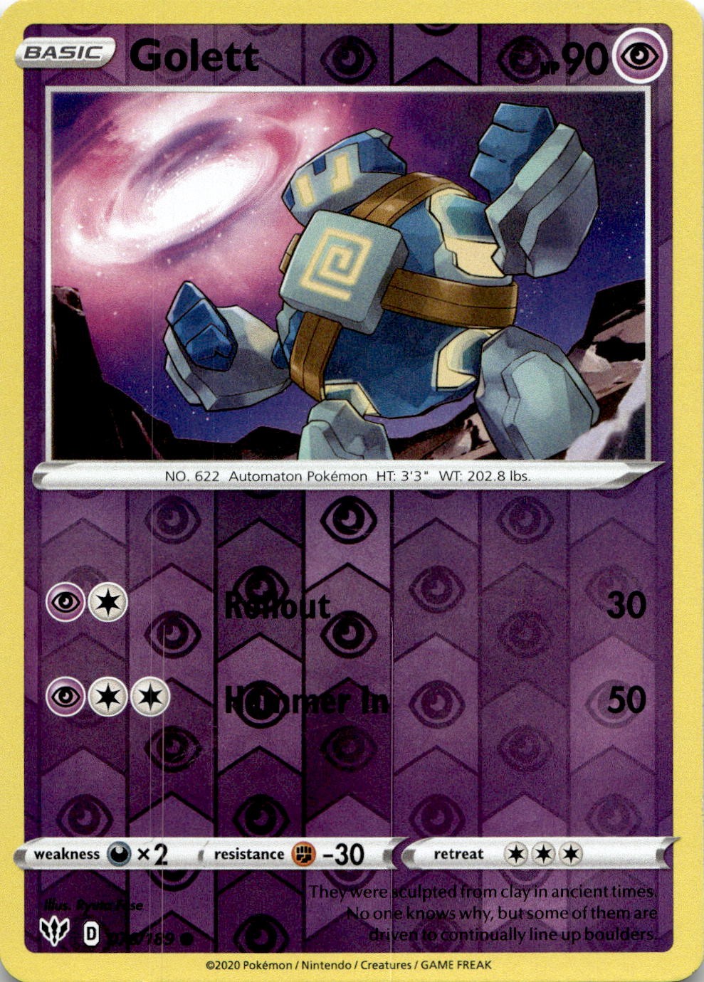Golett 076/189 Common Darkness Ablaze Pokemon Reverse Holo Lightly Played