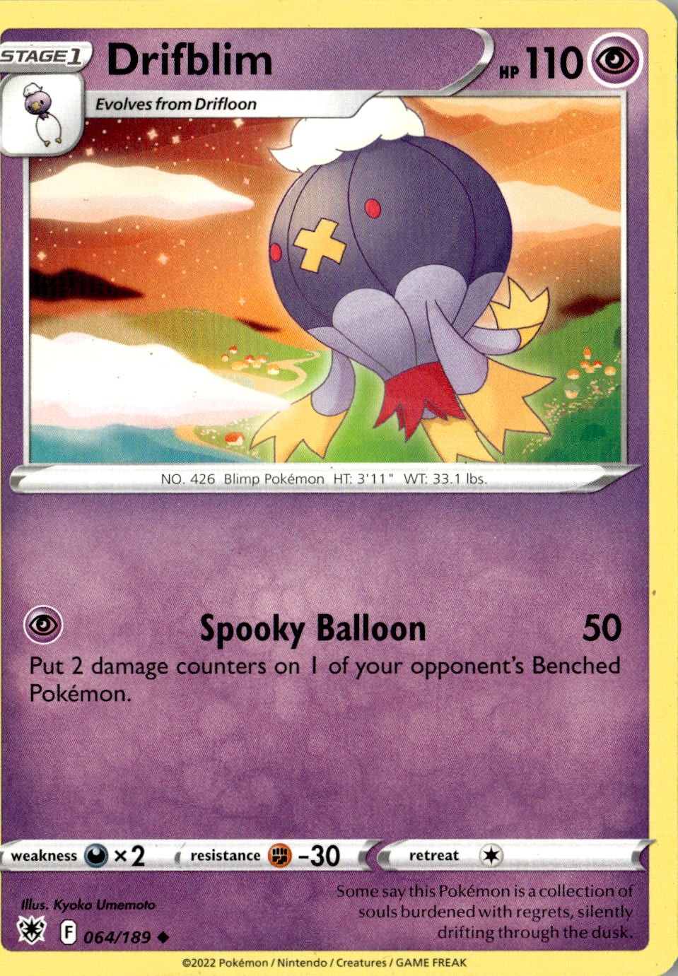 2022 POKEMON DRIFBLIM 064/189 UNCOMMON ASTRAL RADIANCE NEAR MINT