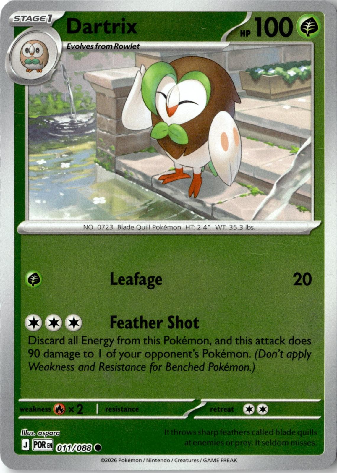 2026 POKEMON DARTRIX 011/088 COMMON PERFECT ORDER REVERSE HOLO NEAR MINT