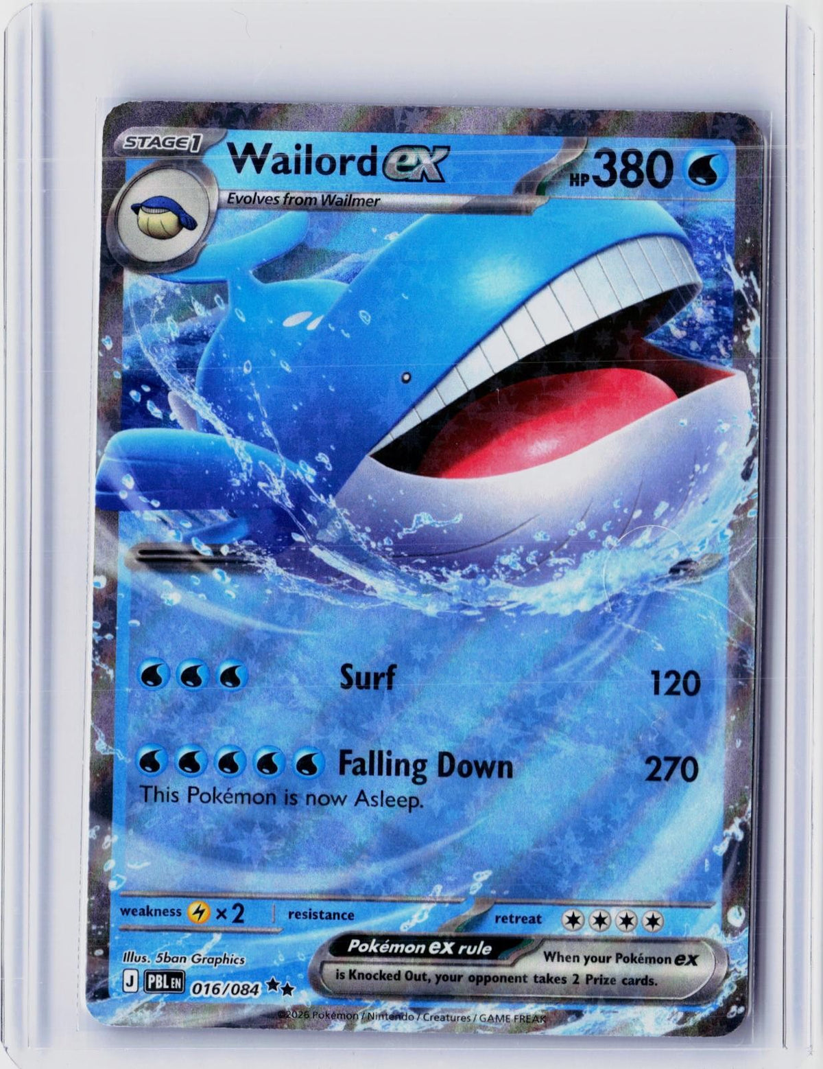 2026 POKEMON WAILORD EX 016/084 ULTRA RARE PITCH BLACK HOLO NEAR MINT