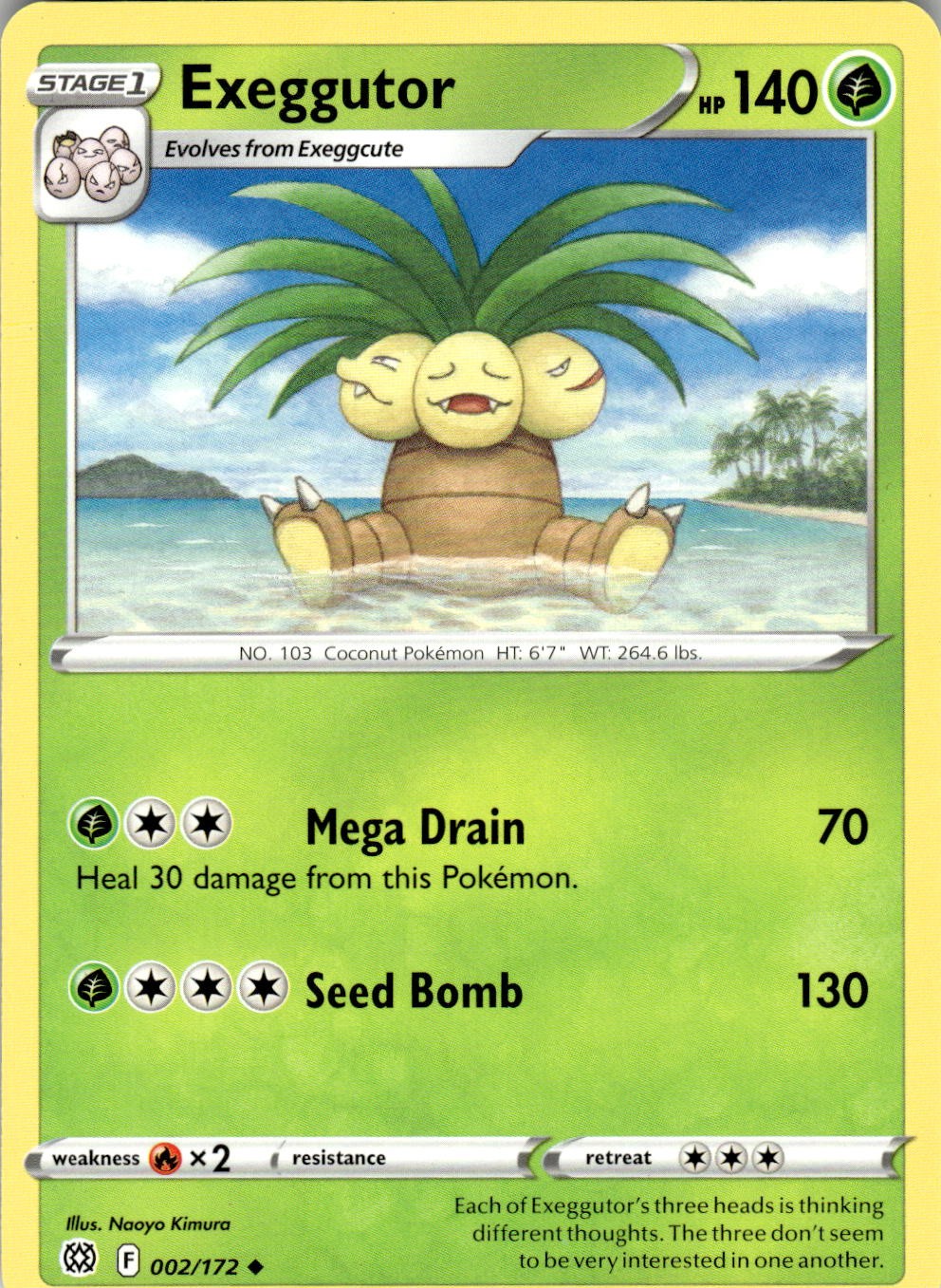 2022 POKEMON EXEGGUTOR 002/172 UNCOMMON BRILLIANT STARS NEAR MINT