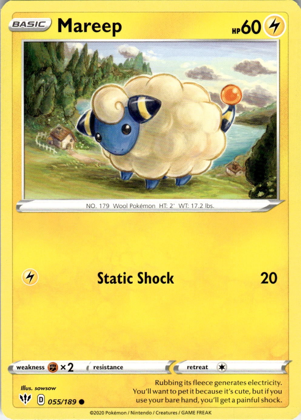 Mareep 055/189 Common Darkness Ablaze Pokemon NM