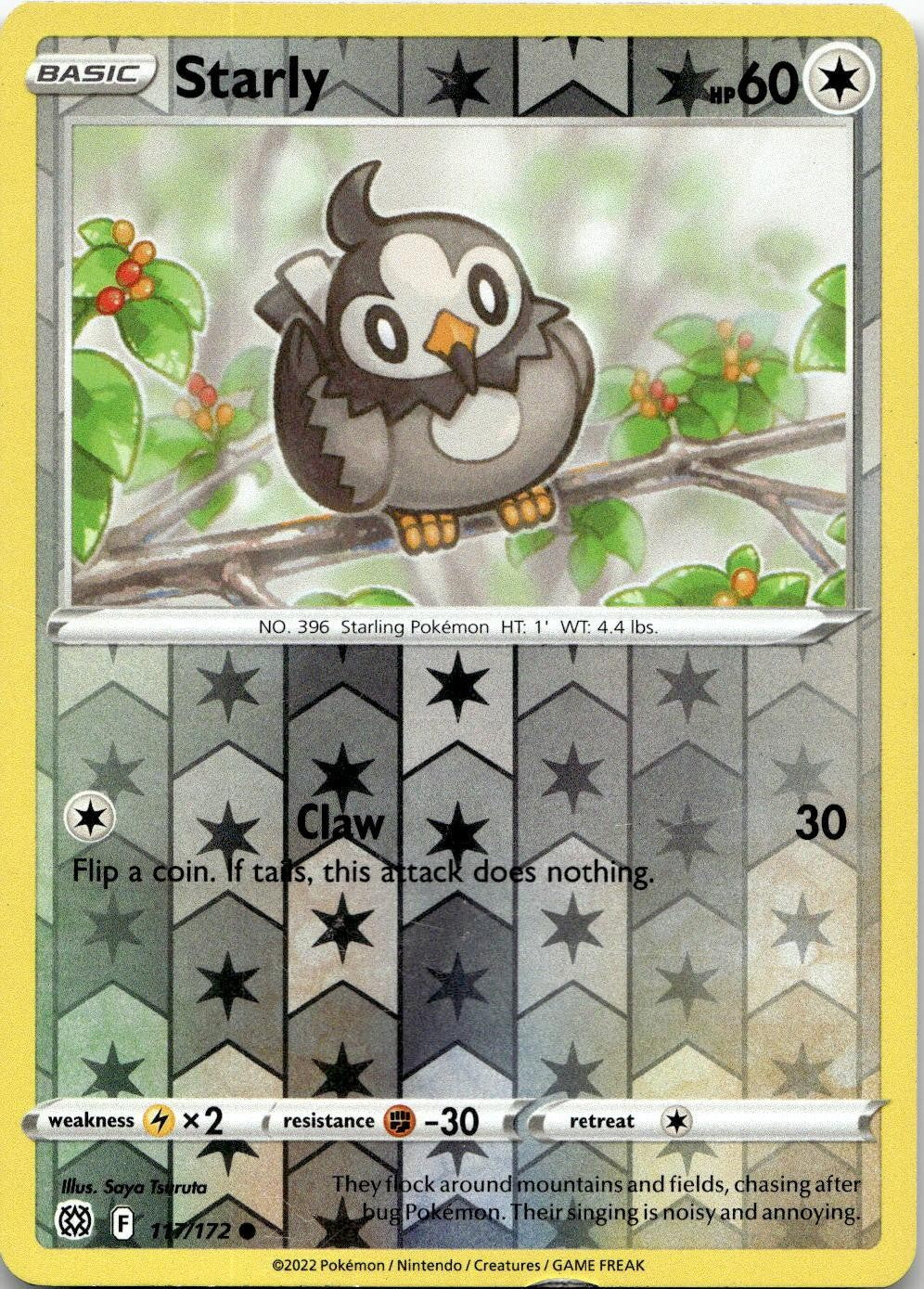 Starly 117/172 Common Brilliant Stars Pokemon Reverse Holo Near Mint