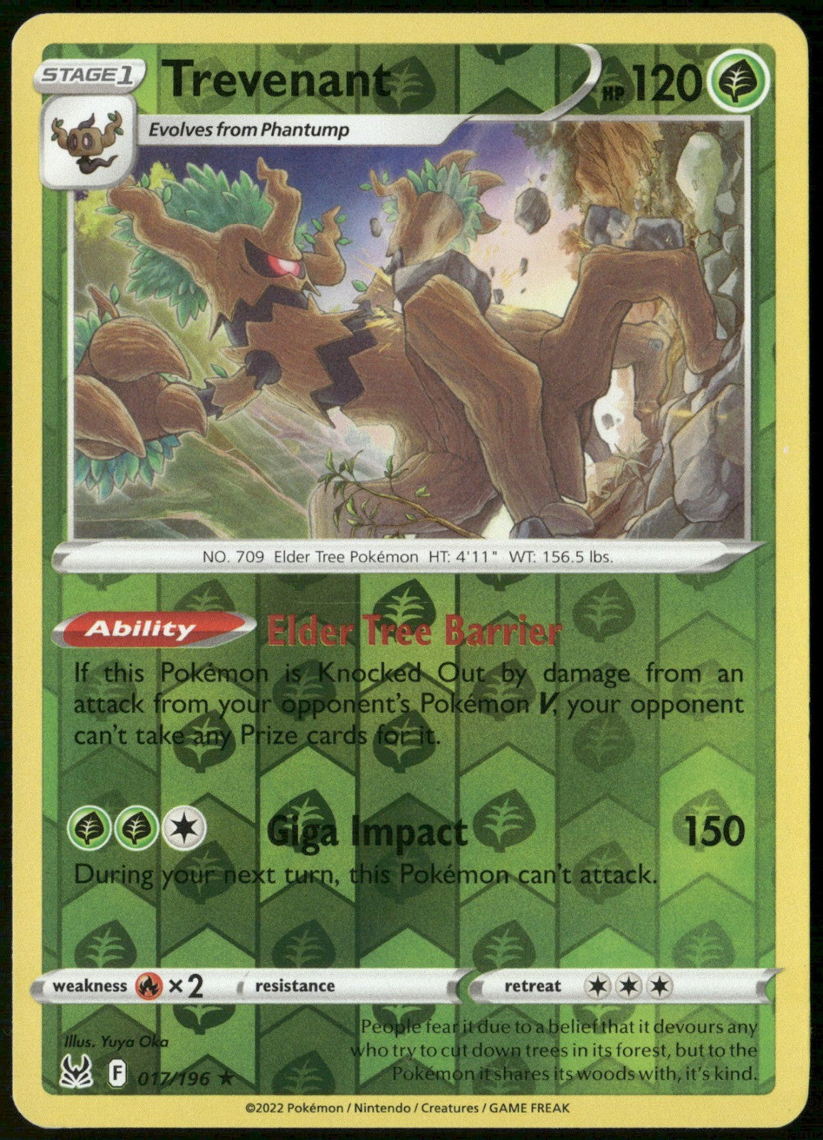 Trevenant Reverse Holo Holo Rare SWSH11: Lost Origin 017/196 NM