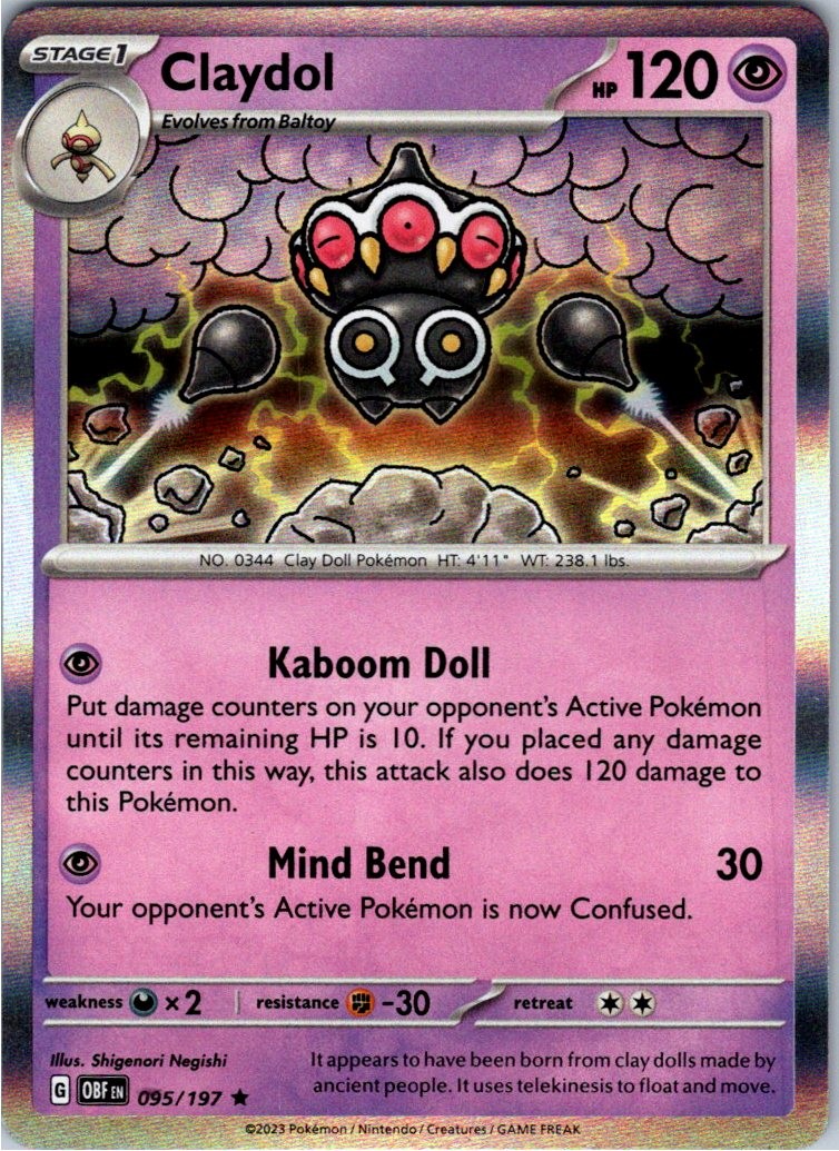 Claydol 095/197 Rare Obsidian Flames Pokemon Holo Near Mint