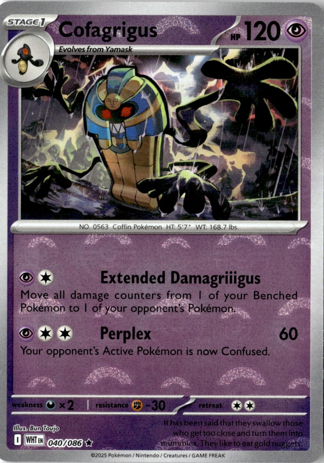 2025 POKEMON COFAGRIGUS (POKE BALL PATTERN) 040/086 RARE WHITE FLARE HOLO NM