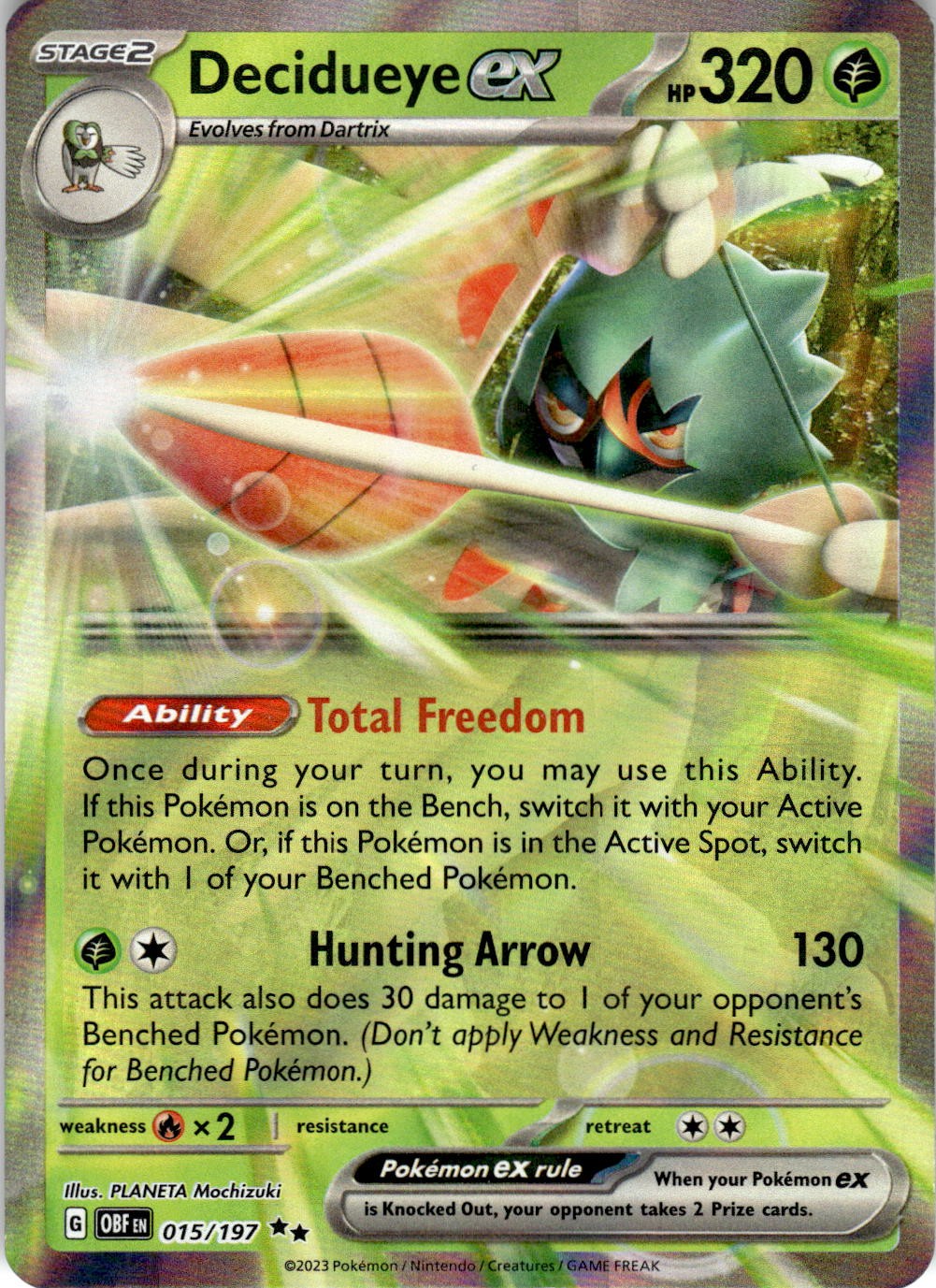 Decidueye ex 015/197 Double Rare Obsidian Flames Pokemon Holo Near Mint
