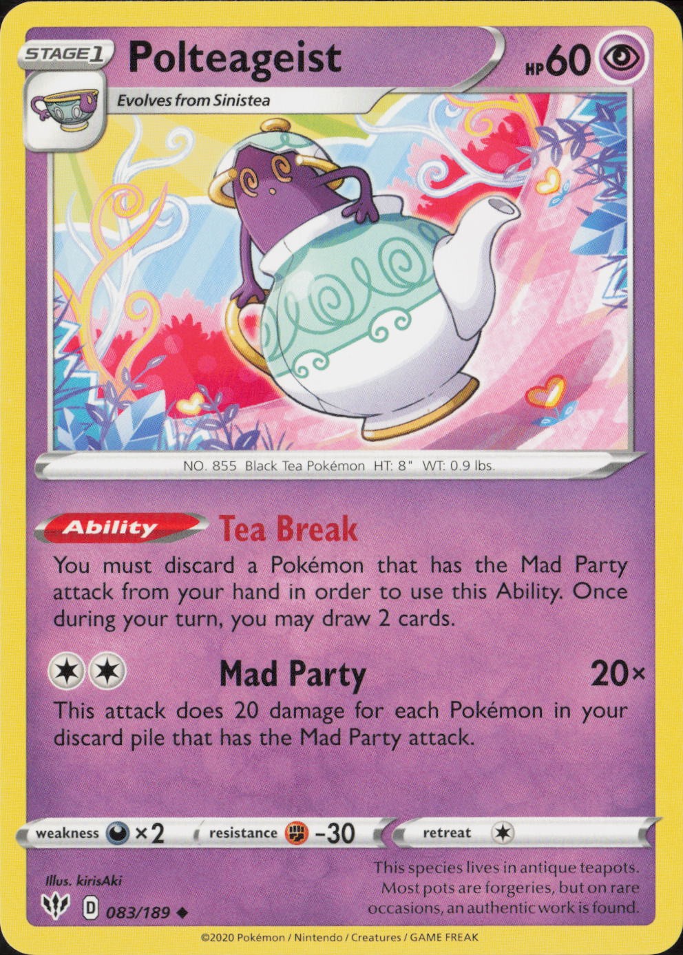 Polteageist Uncommon SWSH03: Darkness Ablaze 083/189 NM