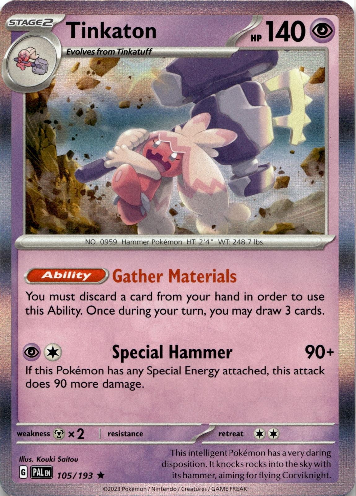 Tinkaton 105/193 Rare Paldea Evolved Pokemon Holo Near Mint