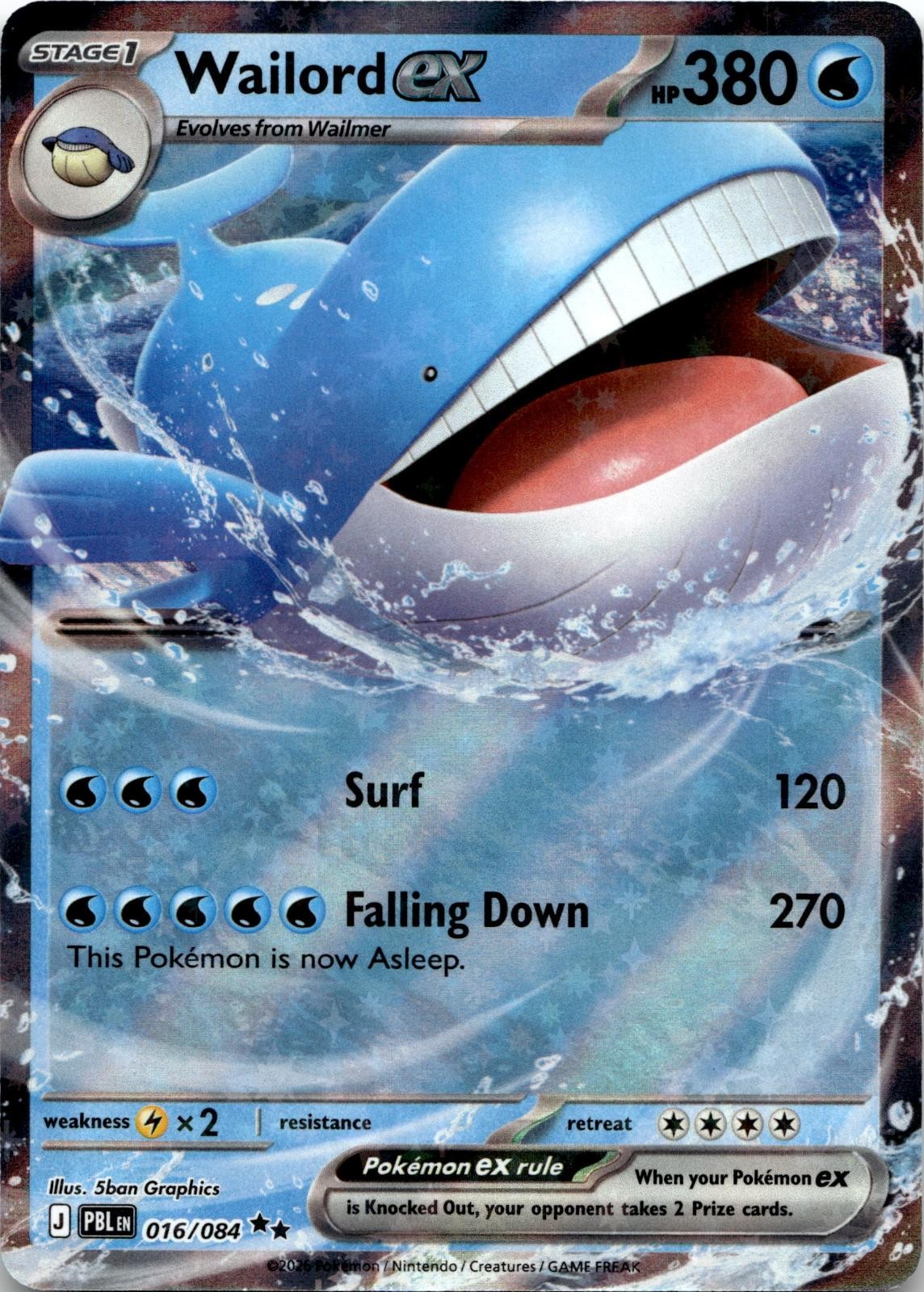 Wailord ex 016/084 Double Rare Pitch Black Pokemon Holo Near Mint