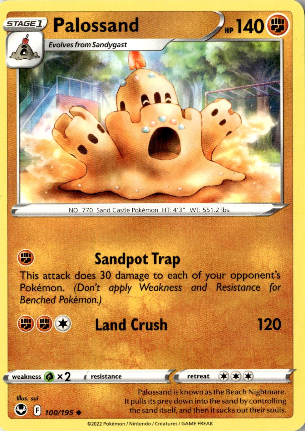 2022 POKEMON PALOSSAND 100/195 UNCOMMON SILVER TEMPEST NEAR MINT