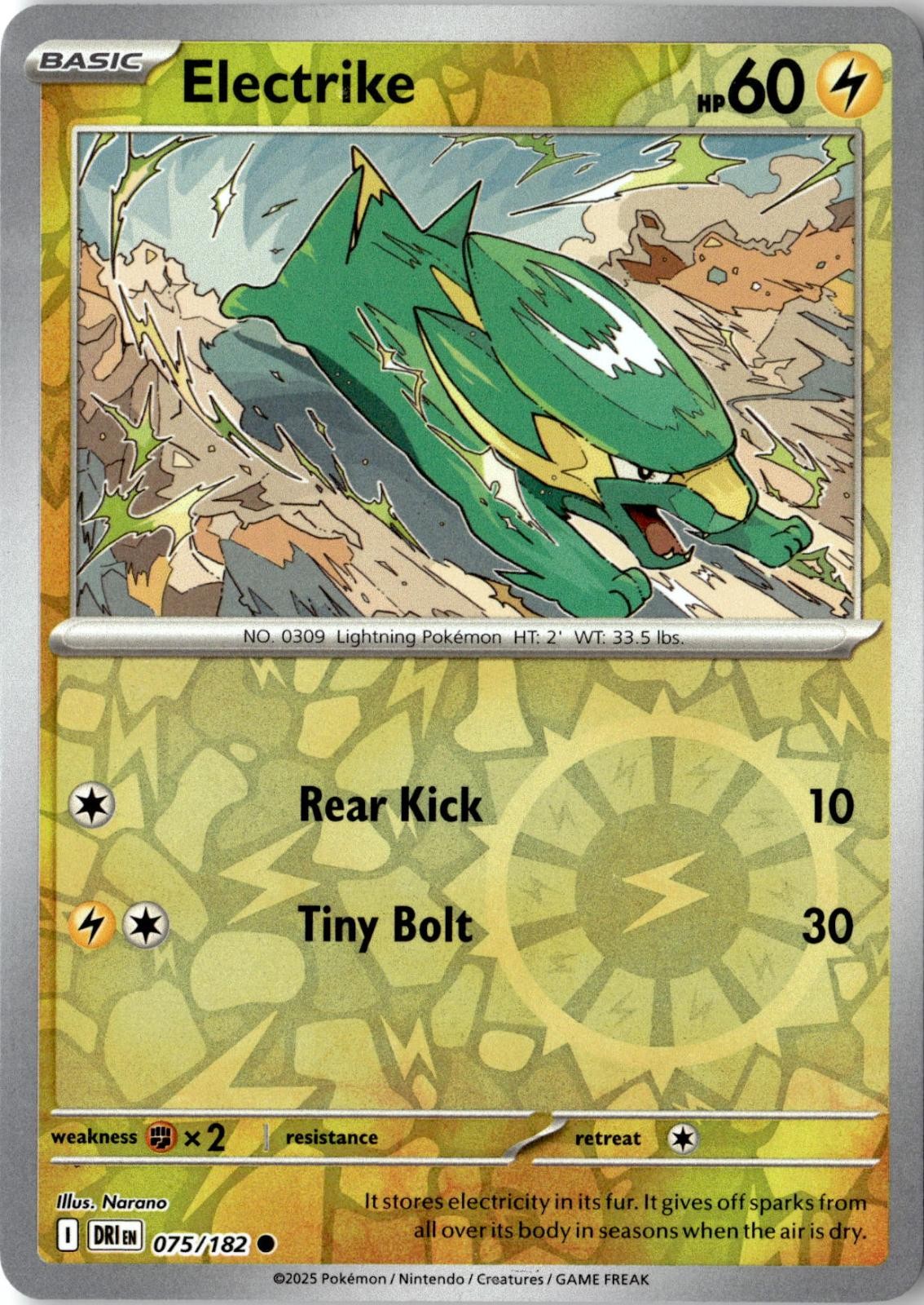 2025 POKEMON ELECTRIKE 075/182 COMMON DESTINED RIVALS REVERSE HOLO NEAR MINT