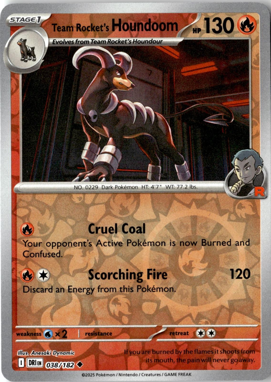 POKEMON TEAM ROCKET'S HOUNDOOM 038/182 UNCOMMON DESTINED RIVALS REVERSE HOLO NM