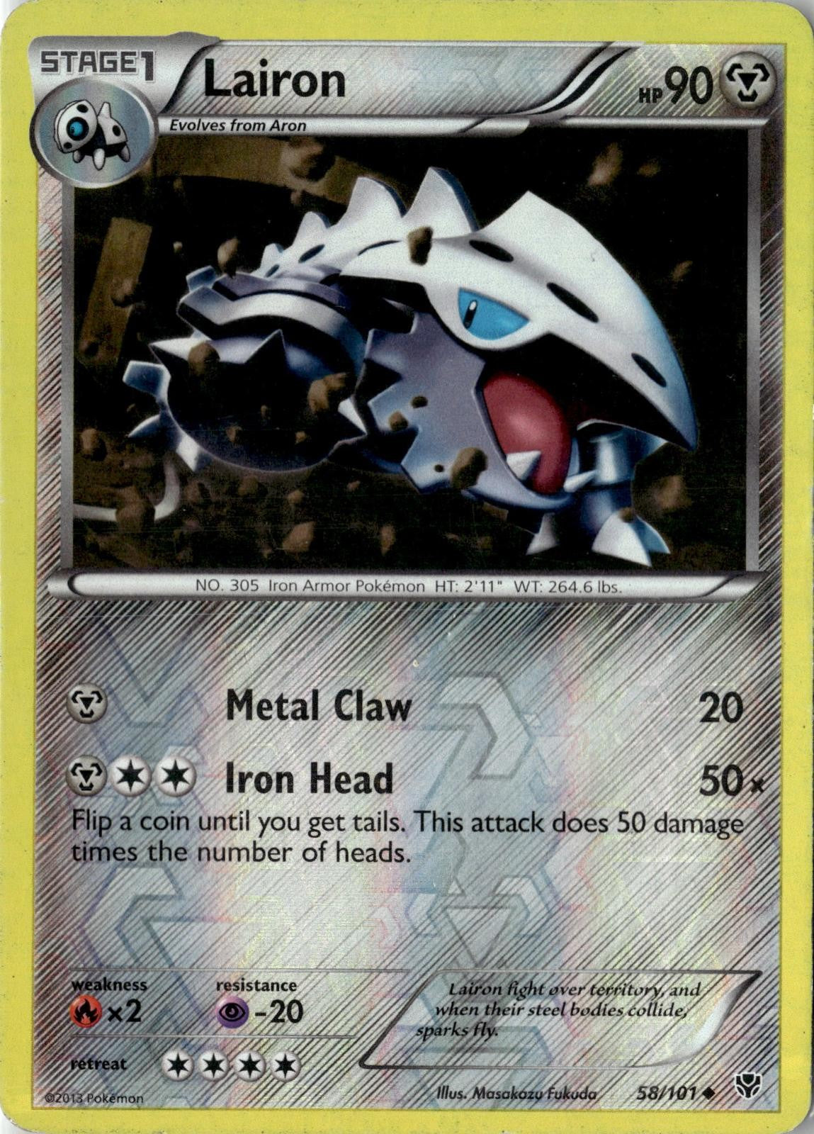 2013 POKEMON LAIRON 58/101 UNCOMMON PLASMA BLAST LIGHTLY PLAYED