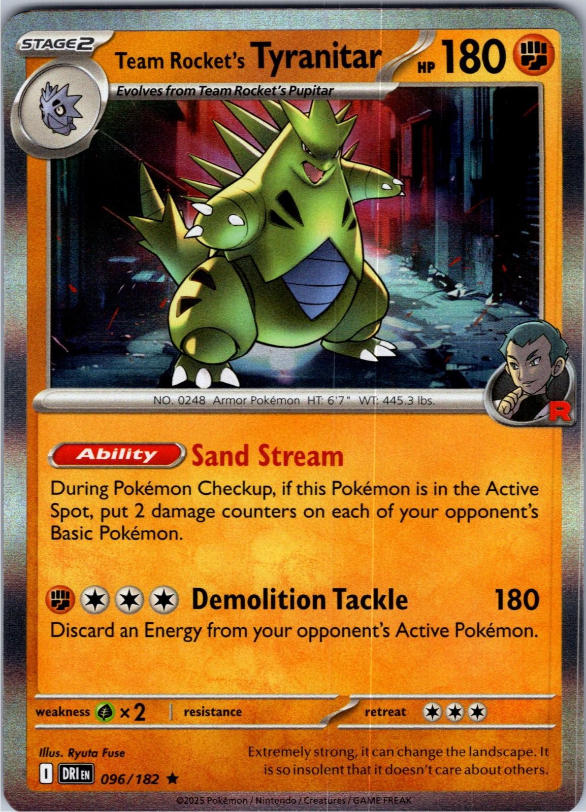 Team Rocket's Tyranitar 096/182 Rare Destined Rivals Pokemon Holo Lightly Played